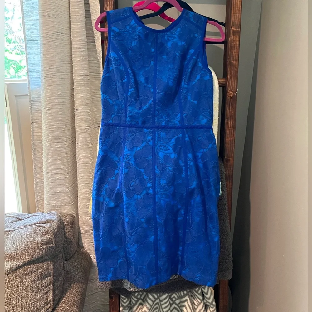 Cynthia Steffe lace cut out blue sheath dress. Size 10